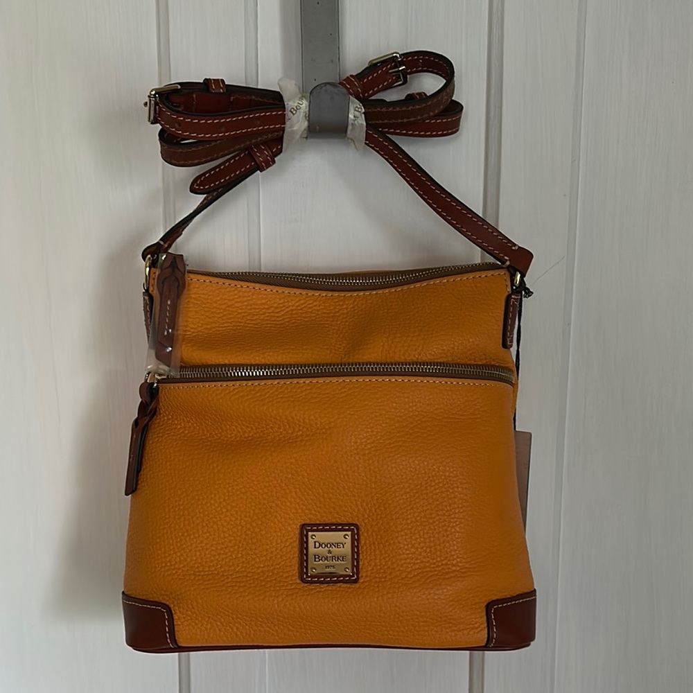 Dooney & Bourke Orange and Brown Crossbody Bag with Pebbled Leather
